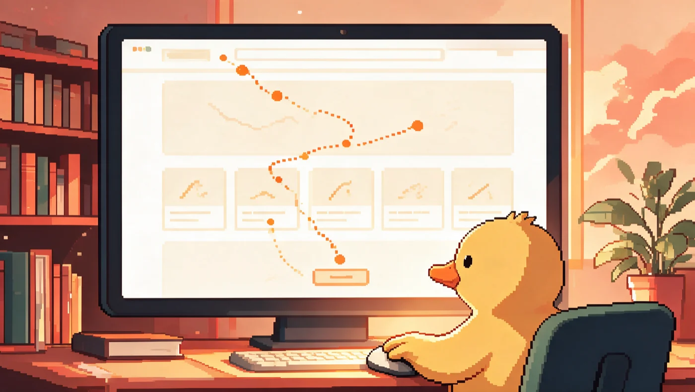 An orange trail traced down a website, the route a visitor takes through it