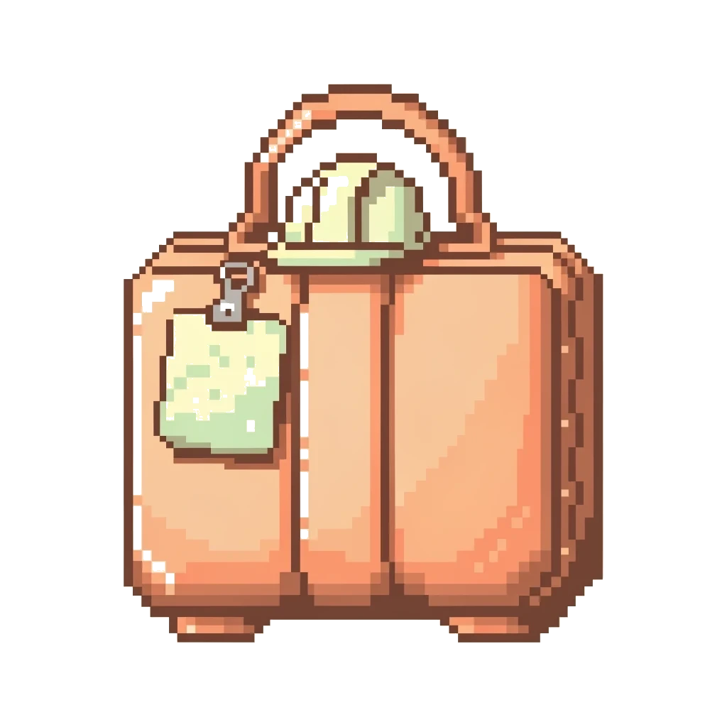Pixel-art briefcase with a hard hat and a visitor badge