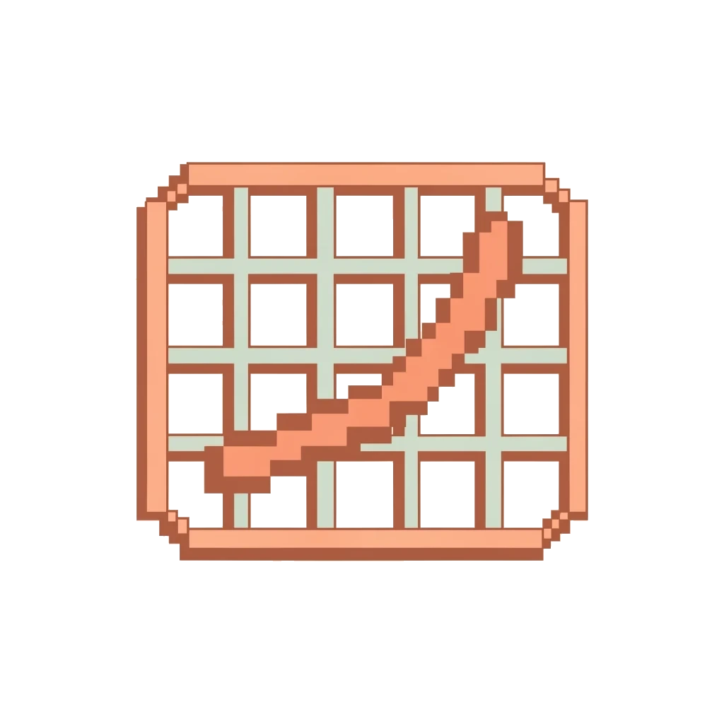 Pixel-art chart with one line rising steeply